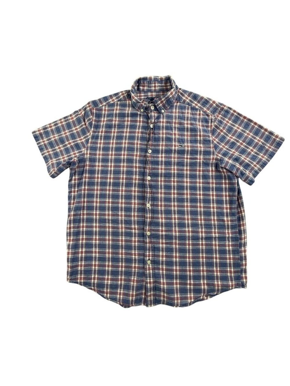 Vineyard Vines Whale Shirt Men Large Blue Plaid Short Sleeve Button Down Flannel